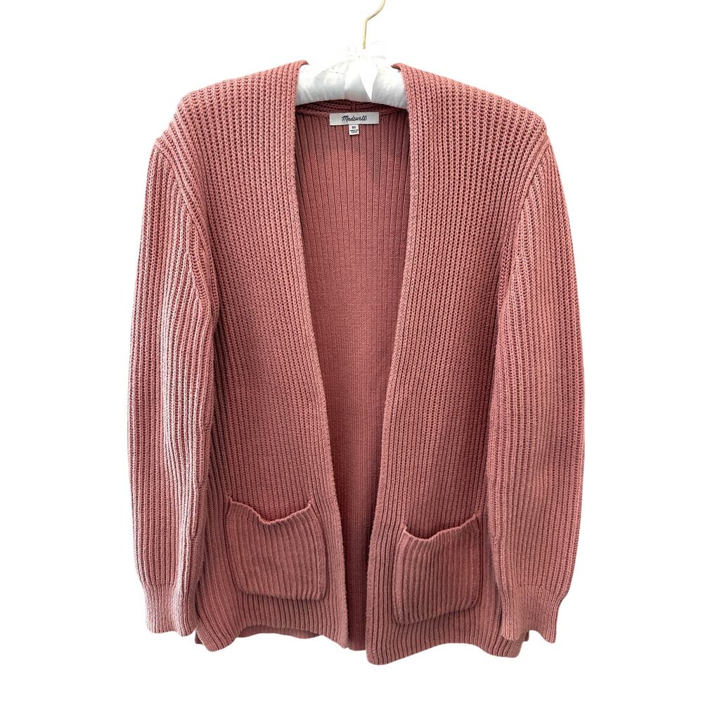 MADEWELL Nolan Dusty Pink Waffle Knit Cotton Open Front Cardigan Slouchy XS